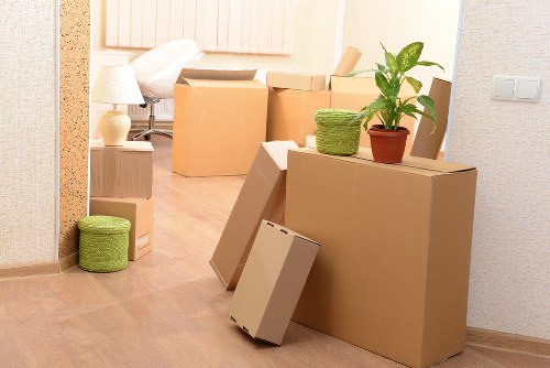 Boxes and furniture packed into a mobile self storage unit